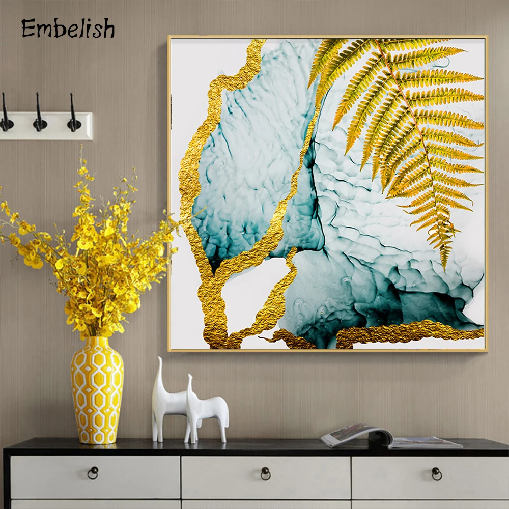 

Embelish 1 Pieces Fashion Home Decor Pictures For Living Room Abstract Clouds Golden Leaves HD Print On Canvas Painting Posters