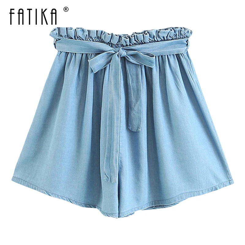 FATIKA 2018 новые летние Женская Мода Высокий эластичный пояс сплошной Джинсовые