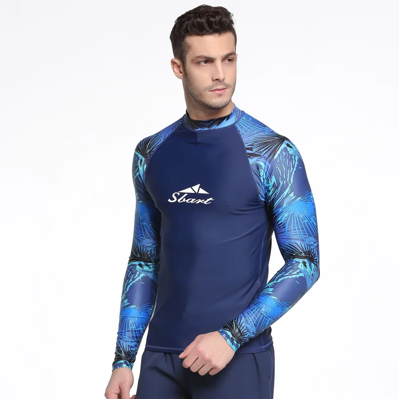 Для мужчин с длинным рукавом Rash Guard Пляжная футболка плюс Размеры Дайвинг