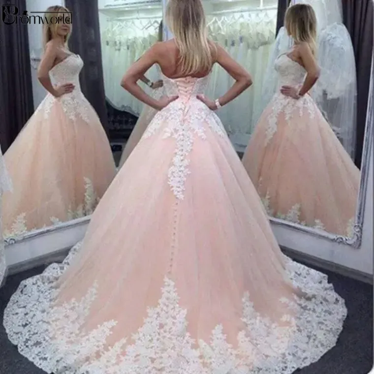 Розовый Vestido de noiva, розовое свадебное платье, бальное платье, милое кружевное Тюлевое платье с корсетом сзади, длинное свадебное платье принцессы, свадебное платье - Цвет: Розовый