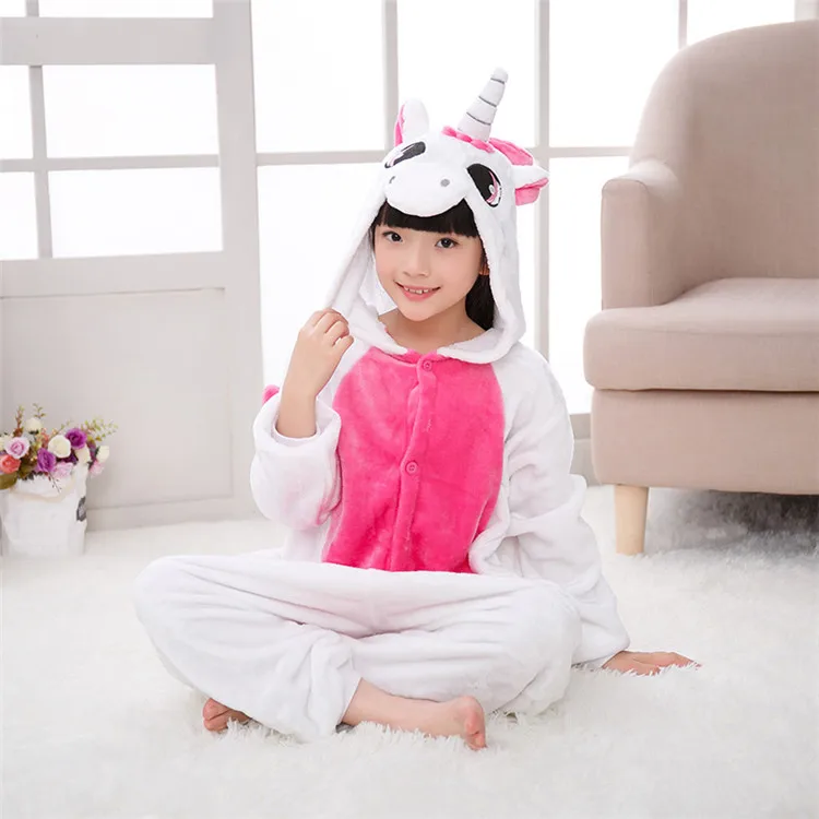pink unicorn Детский комбинезон с покемонами, осликом, костюм С Рисунком Тигра, Стича Пикачу, кигурумис, пижама для мальчиков и девочек, зимняя теплая одежда для сна, забавная Милая одежда - Цвет: pink unicorn