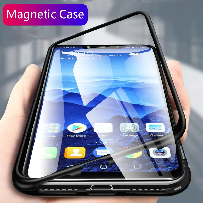 Magnet Cover for Huawei Mate 20 Pro X Case Glass Metal Magnetic Clear Funda Coque Capa |