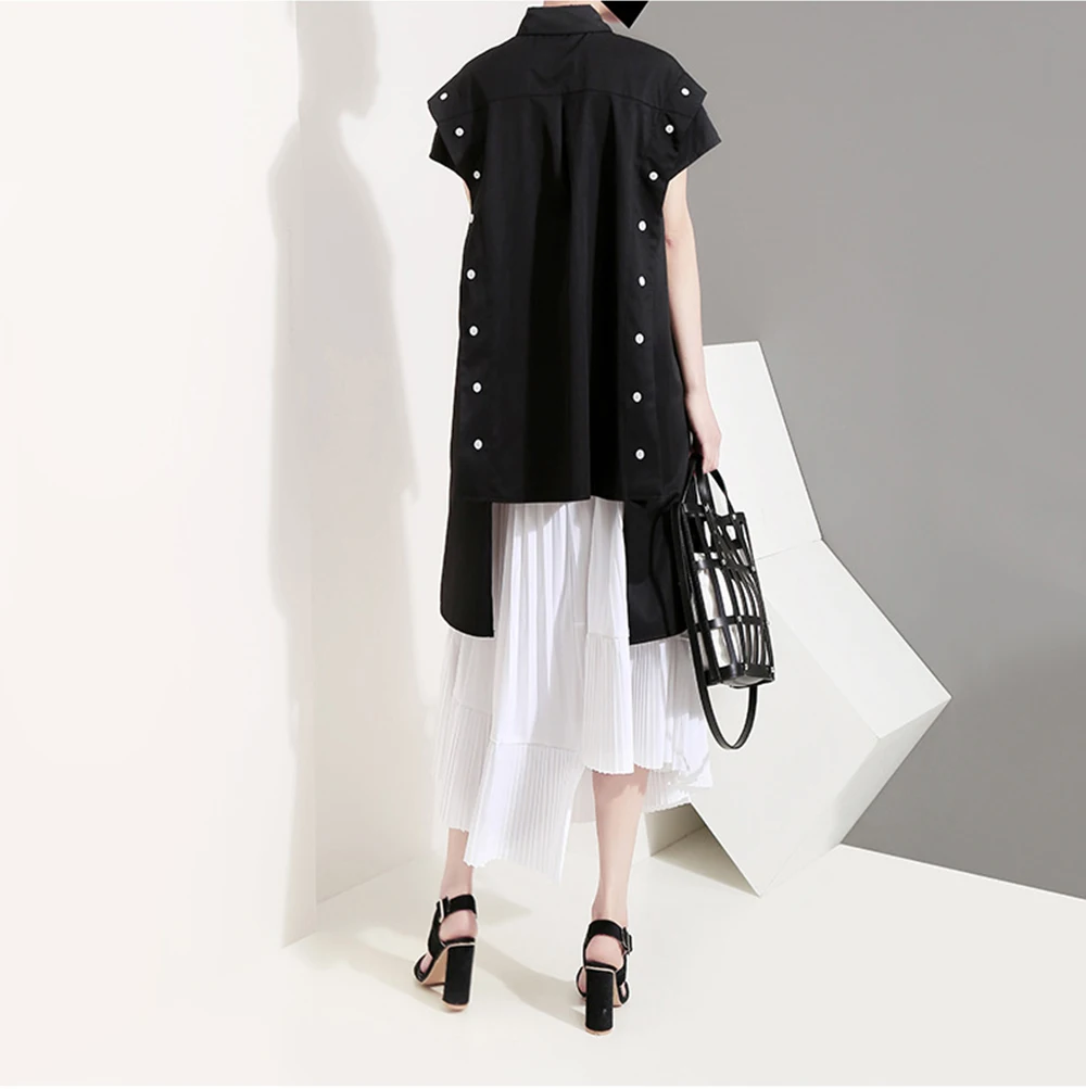 Spring and summer new style Women's sense of design Wild loose short-sleeved shirt Fashion temperament irregular top |