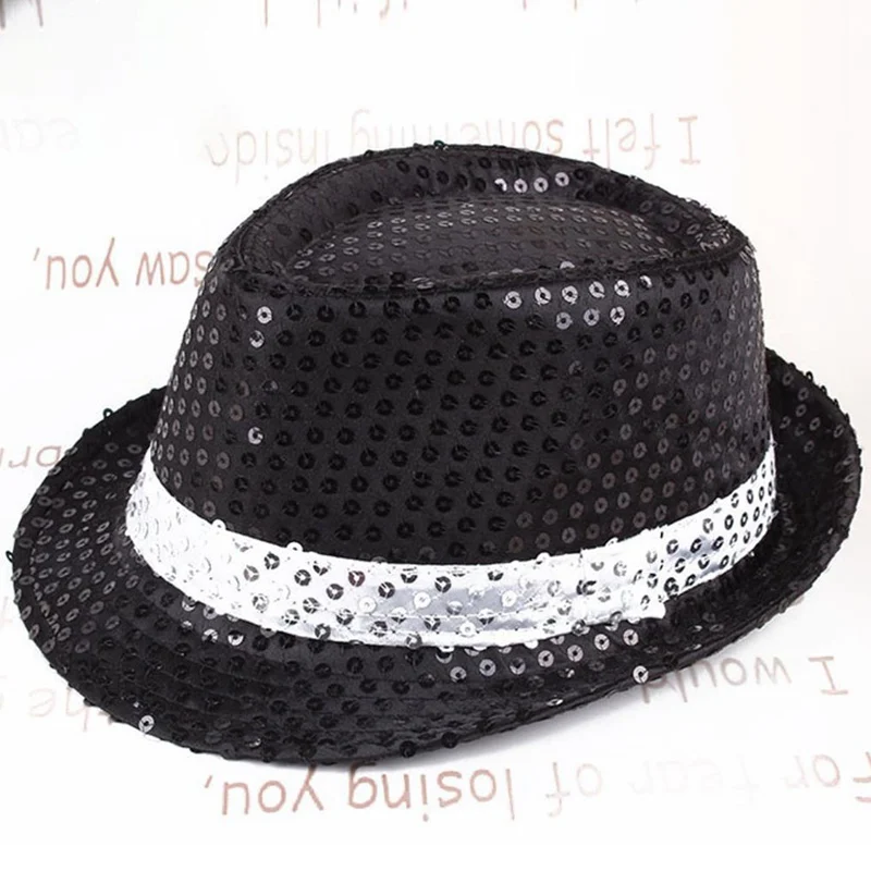 

Fashion Adult Unisex Brilliant Glitter Sequins Hat Dance Show Party Jazz Hat Cap Show Stage Props Beading Caps Fedoras