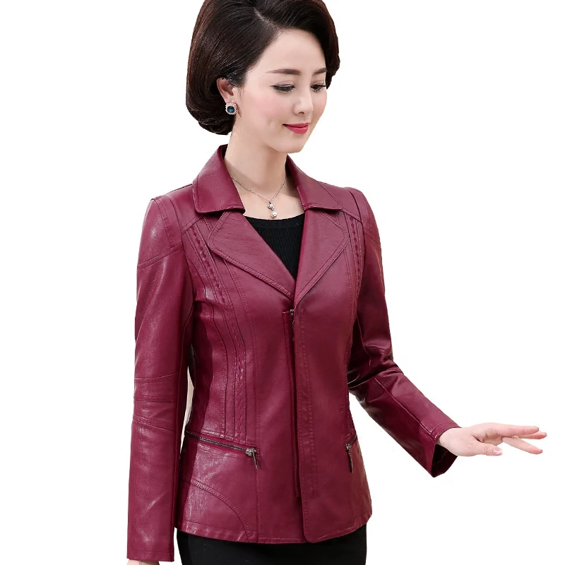 

Middle-aged and old women's new spring and autumn jacket coat Slim large size short paragraph simple fashion PU leather clothing