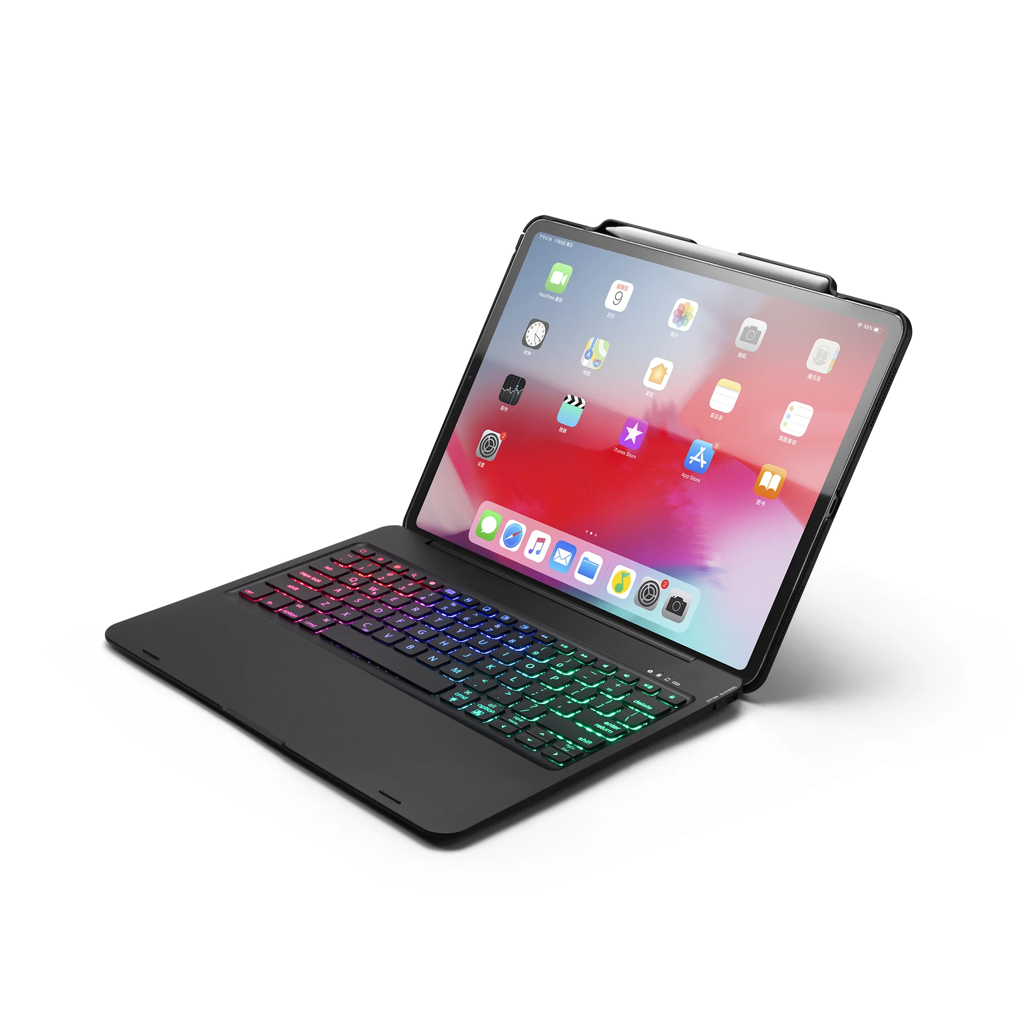 Беспроводной Bluetooth чехол для клавиатуры для iPad Pro 12,9 дюйма с красочным Светодиодный подсветкой