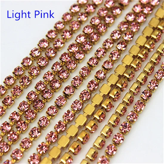 Light Pink 2mm 2.5mm 2.8mm 3mm 2Yard Colorful Sew on Crystal Rhinestone Cup Chain Gold Based Claw for Party Dinner Dress Accessories 8Y1200 - Цвет: Light Pink