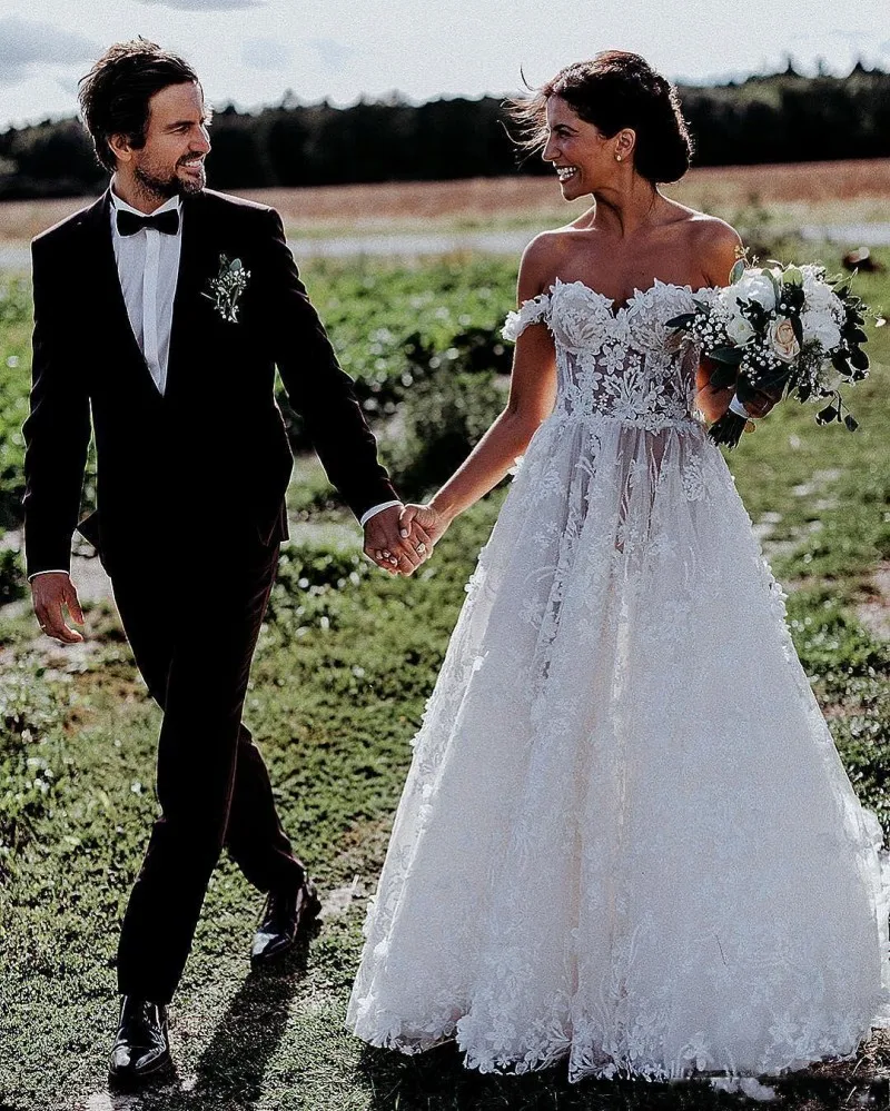 Vestido De Noiva кружевное свадебное платье сексуальное с открытыми плечами прозрачное ТРАПЕЦИЕВИДНОЕ свадебное платье es Appliques Свадебное G
