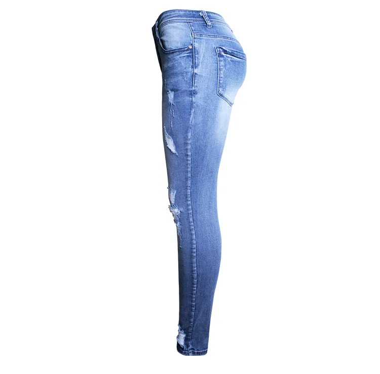 043 модные женские джинсы с высокой талией рваные Штаны Тощий slim fit узкие брюки для