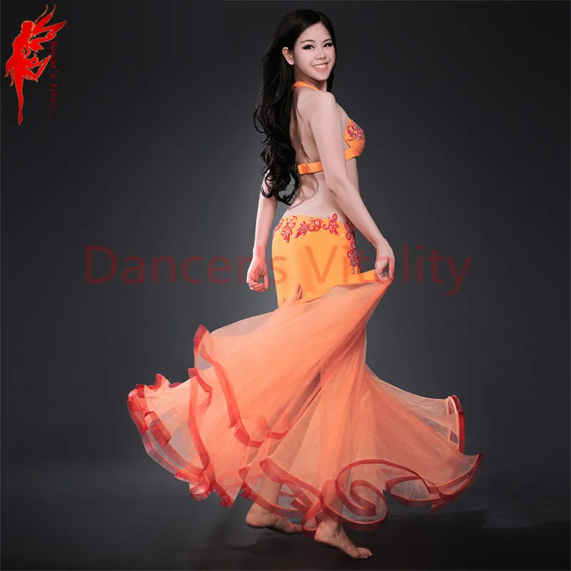 Lady belly dance performance suit Embroidery bra+skirt 2pcs for women stage clothes set S M L B/C | Тематическая одежда и