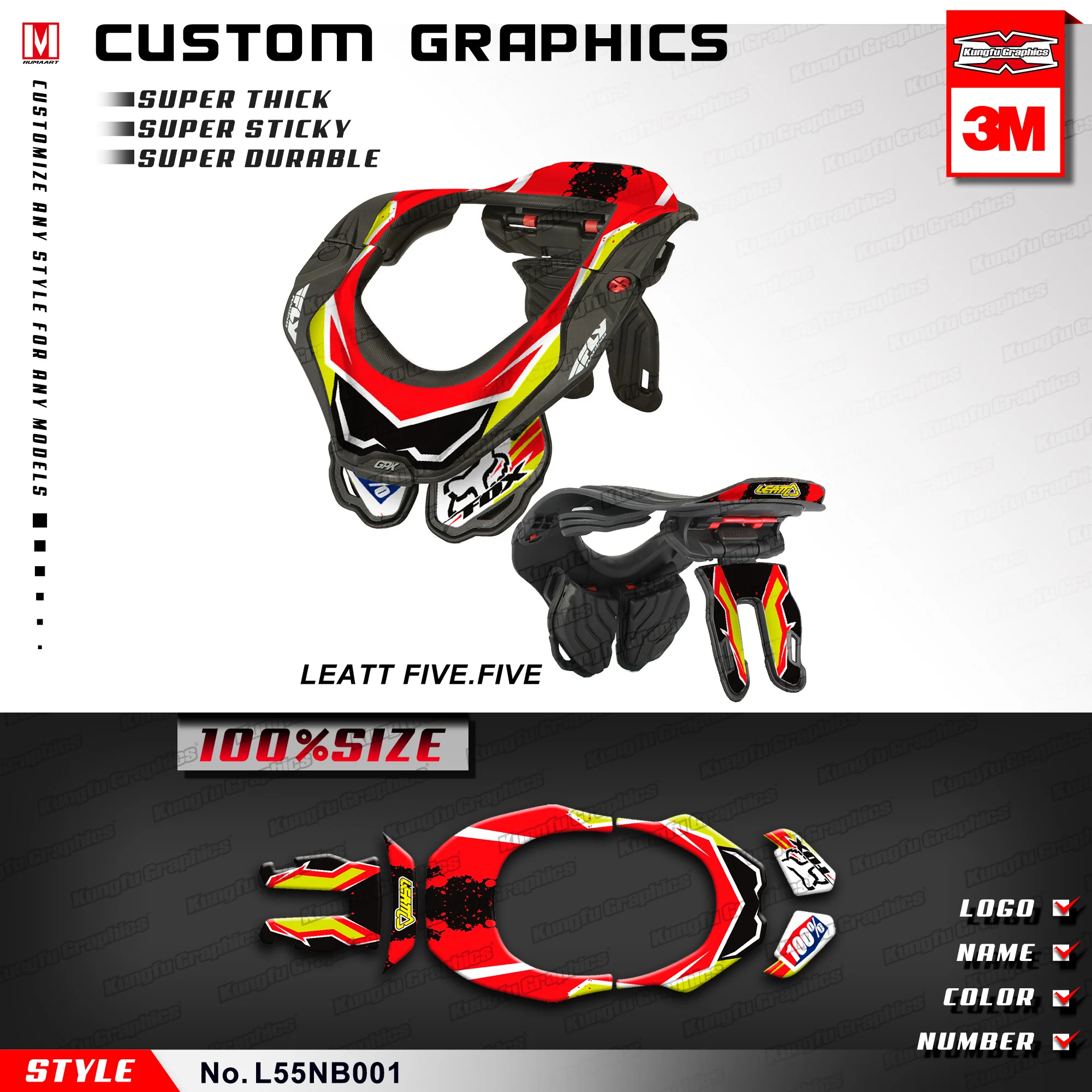 KUNGFU графические наклейки для защиты шеи MX виниловая пленка подходит Leatt Brace 5 2012 2013