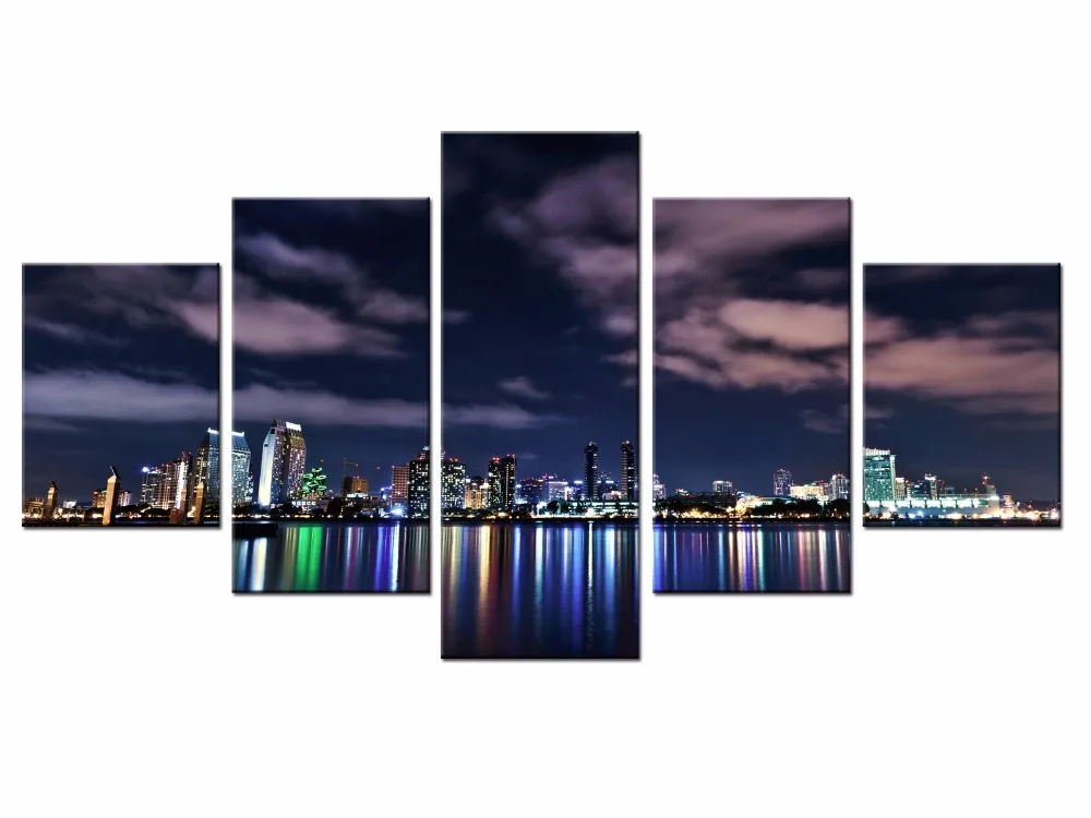 

Fashion Framed Wall Decorations 5pcs / Set Modern Mural Modern city landscape Canvas Print Artist Canvas Decoration/XC-city-159