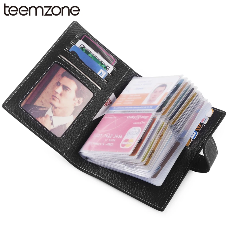 teemzone RFID Women &amp Men's Genuine Leather Business Casual Credit Card ID Holder Money (40 card slots) Wallet K828 | Багаж и сумки