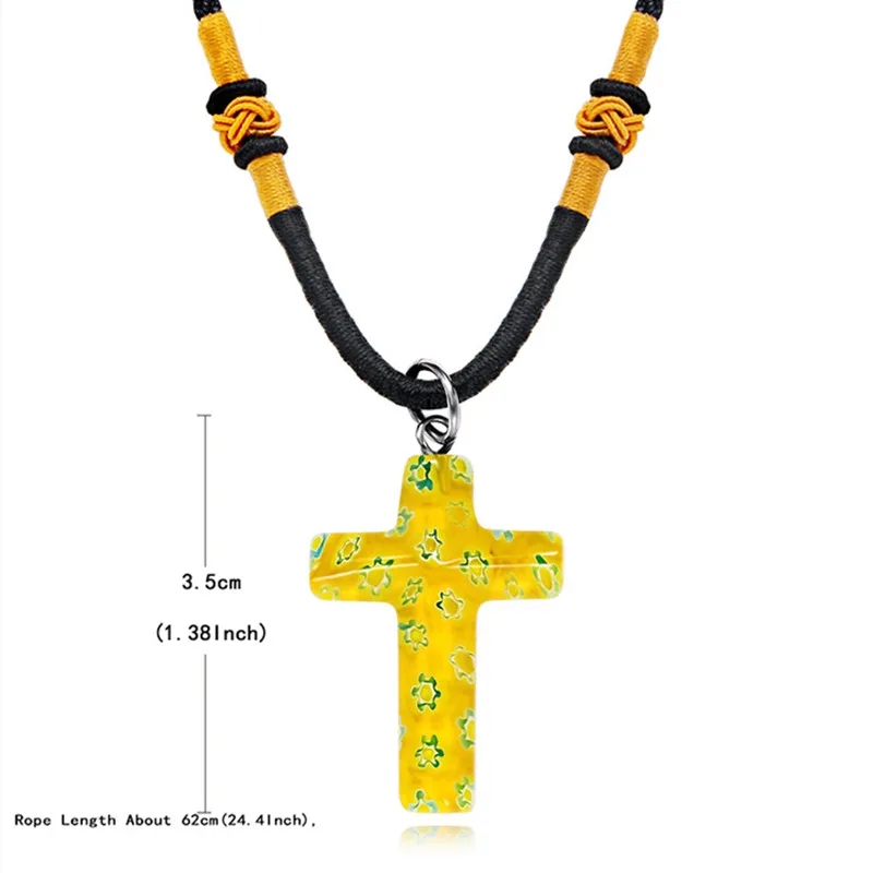 Murano Glass Pendent Necklace Women Fashion Jewelry Charm Gifts Red Yellow Blue Colored Pendents Cross Shaped | Украшения и