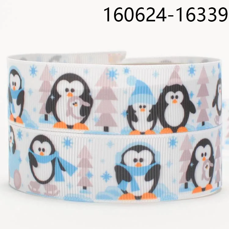 

NEW 50 yards cute penguin snowman pattern printed grosgrain Christmas ribbon free shipping