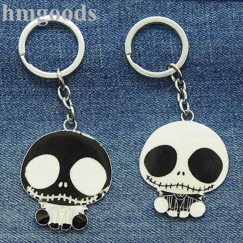

Hot New Fashion Silver Cartoon Couple Big Key Ring Keychain Chaveiros Skull Jack Black Gift Special Characteristic Unisex k25019