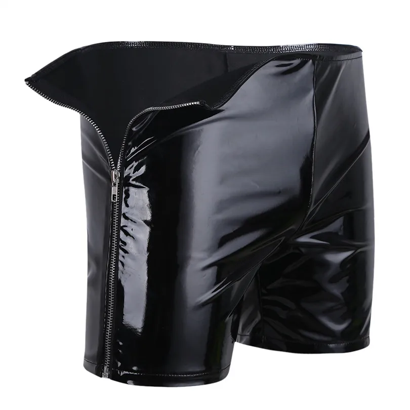 Черные мужские блестящие Wetlook лакированная кожа боковая молния хит продаж