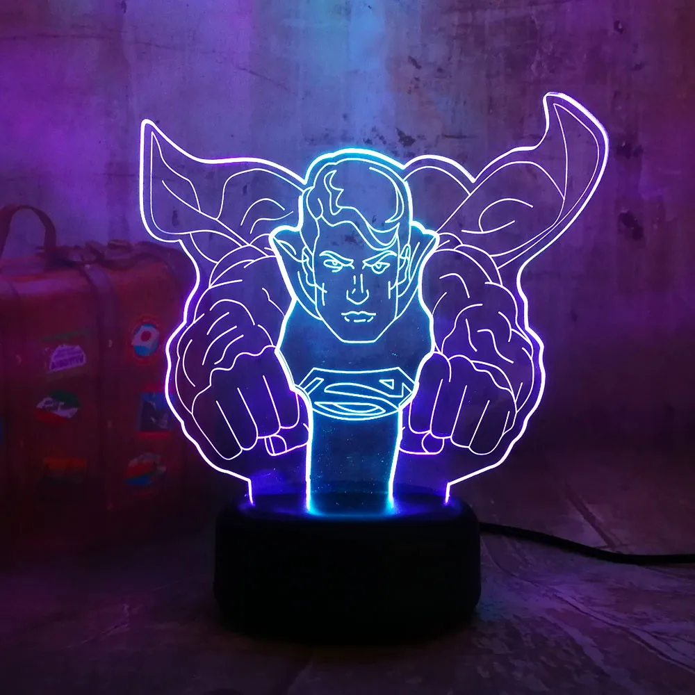 Новый светодиодный ночник Супермена Flying 3D RGB смешанный двойной цвет 7 цветов