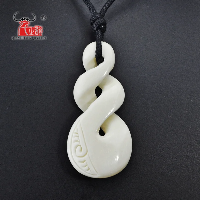 

GX011 Handmade Carved Twisted New Zealand Maori Tribal Choker WoMen's Men's Necklace Yak Bone Infinity Pendant for surfing