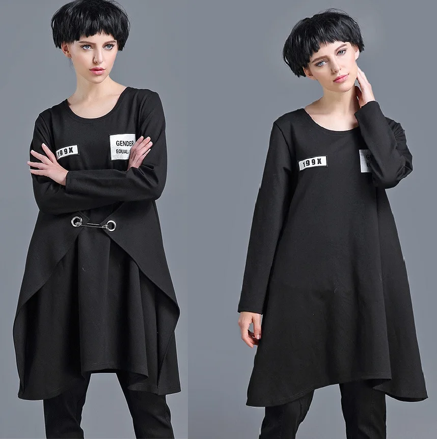 Женское Ассиметричное платье черное свободное Элегантное повседневное в двух