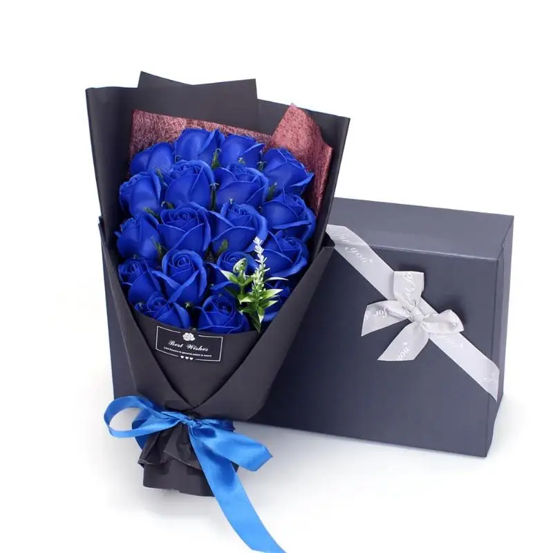 18pcs Blue Розовое Мыло цветок Креативный дизайн подарок на день Святого Валентина 18 шт. консервированные розы цветок мыло букет Подарочная коробка Свадебная вечеринка Декор - Цвет: 18pcs Blue