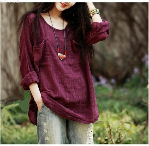 2015 spring summer blouse shirt loose linen women long D96 | Женская одежда
