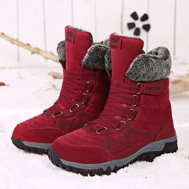 Красный MWY зимние теплые женские Треккинговые ботинки Wandelschoenen Dames Нескользящие горные спортивные ботинки скалолазание уличные кроссовки для женщин - Цвет: Красный
