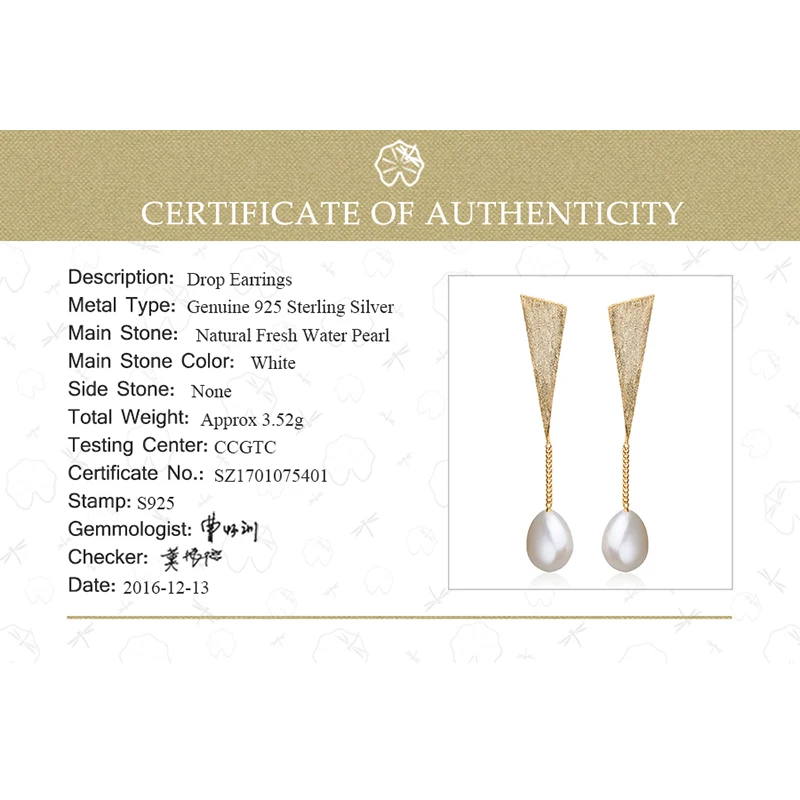 

Lotus Fun Real 925 Sterling Silver Jewelry Natural Pearl Creative Handmade Fine Jewelry Special Triangle Drop Earrings for Women