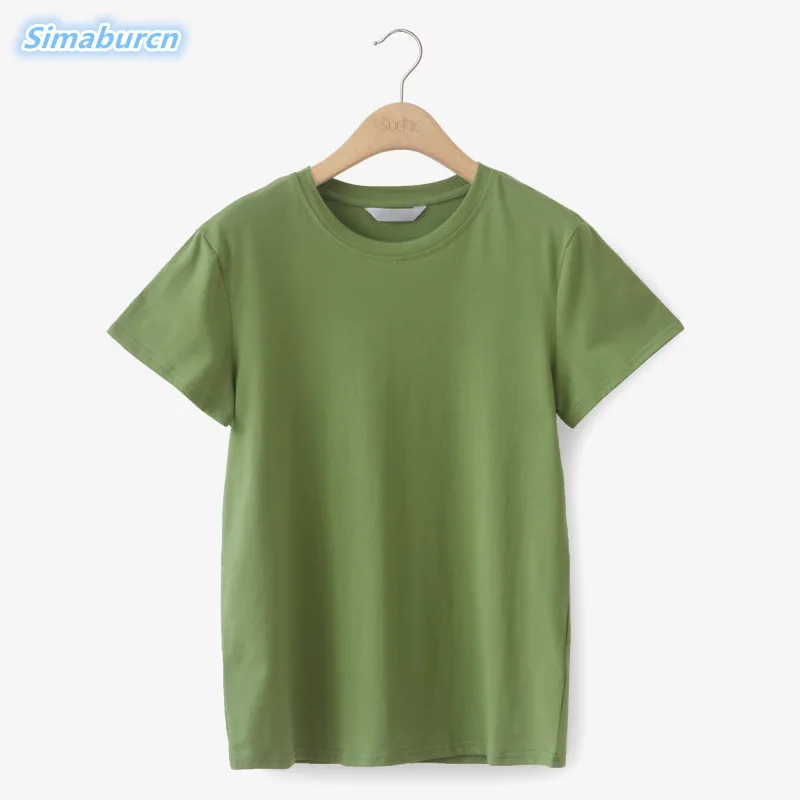 

2018 Casual Summer Cotton O-Neck One Size Women T-Shirt Solid Color Short Sleeve T Shirts Ladies Light Purple Rose Red Tops Tees
