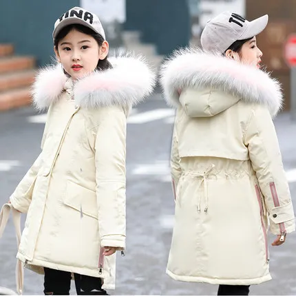 Куртки на утином пуху 85% для холодной зимы девочек повседневный пуховик с