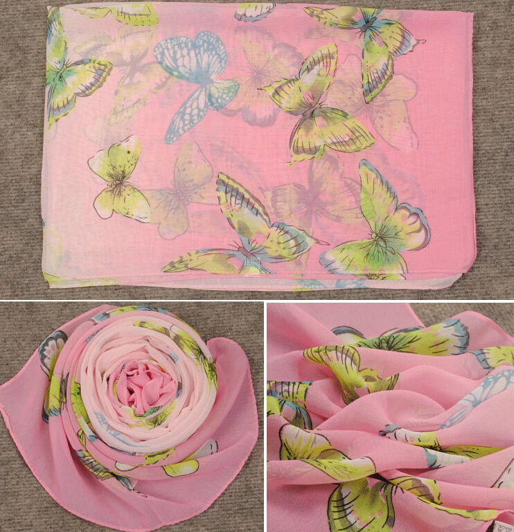 Оптовая продажа 10 шт./лот принт бабочки Цветочный шарф/шали шифоновый красивый