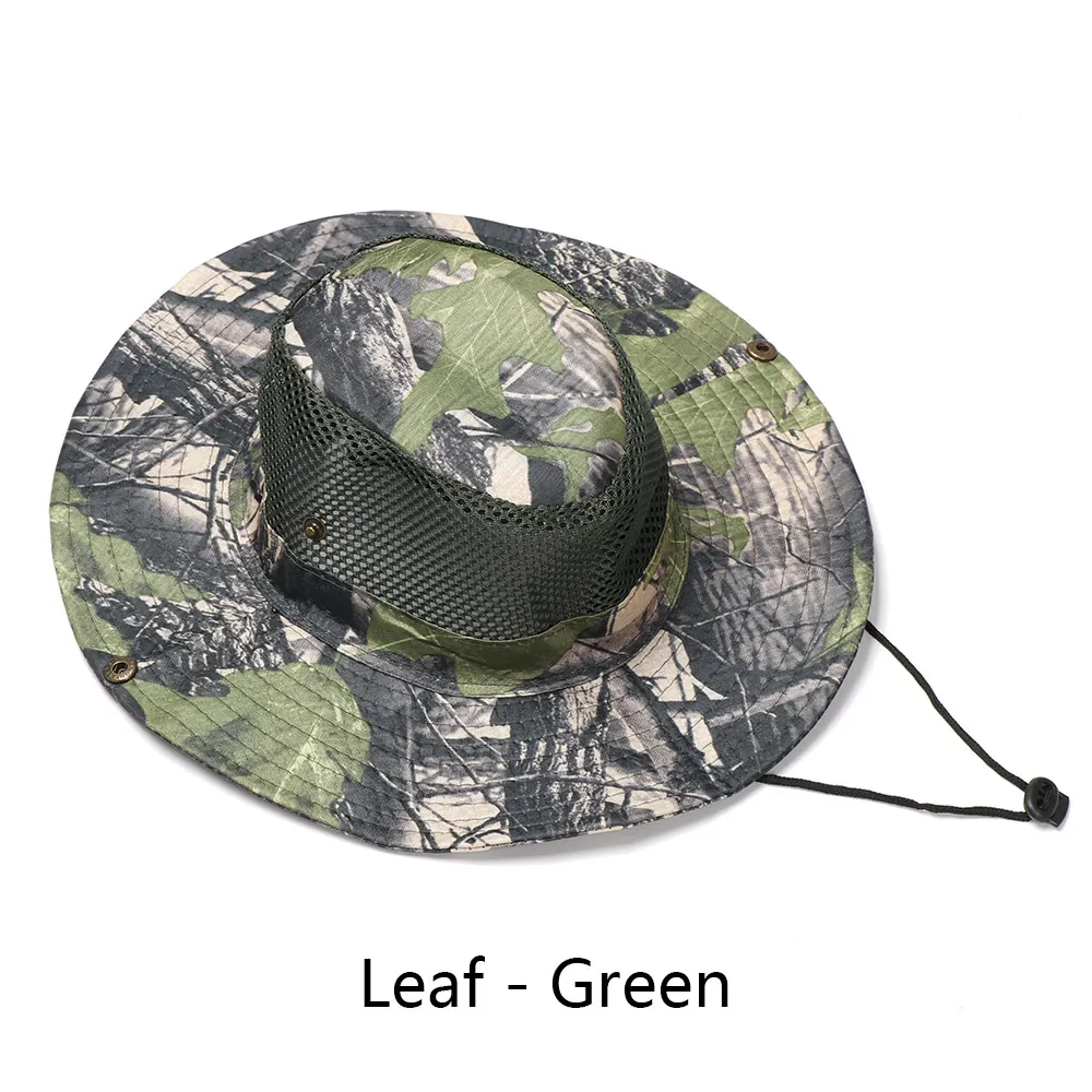 Для мужчин женщин Панамка Camo кепки Хлопок рыбалка поля козырек Защита от солнца Safari лето Кемпинг армии Военная Униформа ковбой - Цвет: Leaf - Green