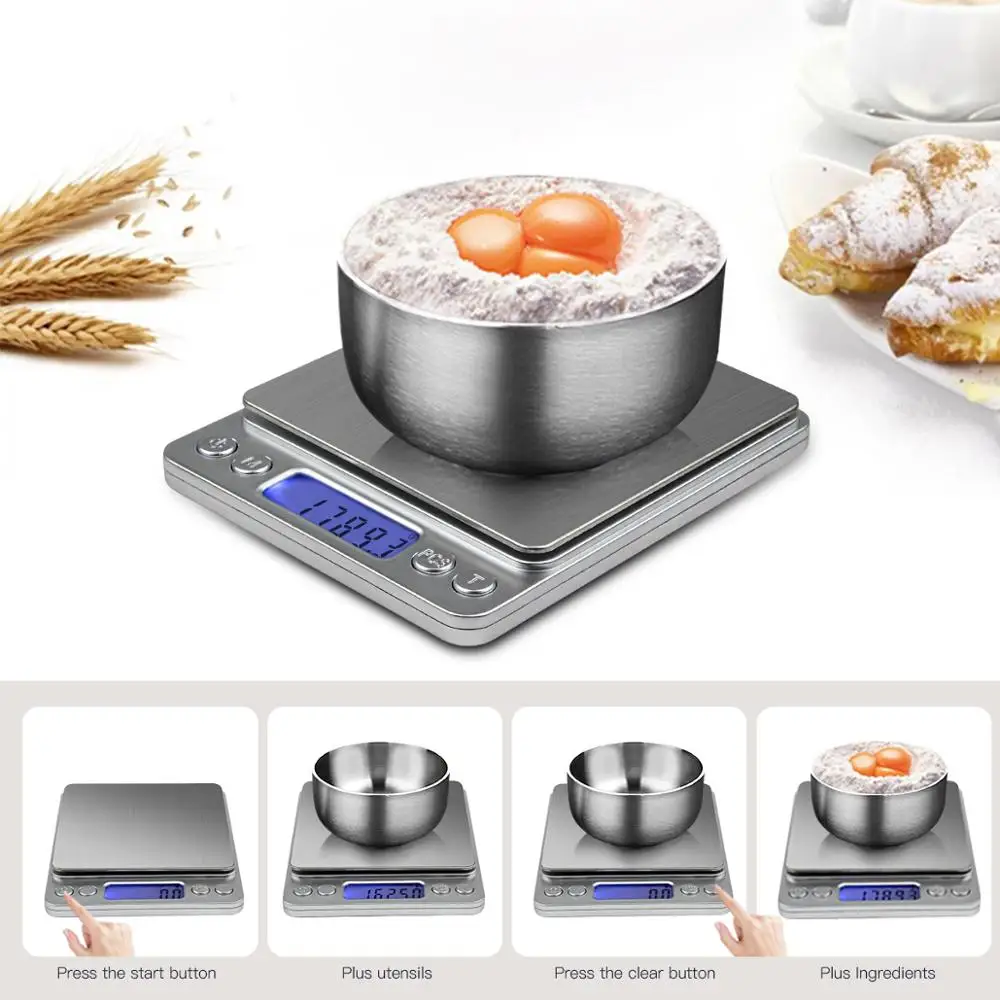 Высокоточные карманные кухонные весы 500 г/1 кг/2 кг/3 кг x 0,1 г портативные электронные ювелирные весы для пищевых продуктов, цифровые весы
