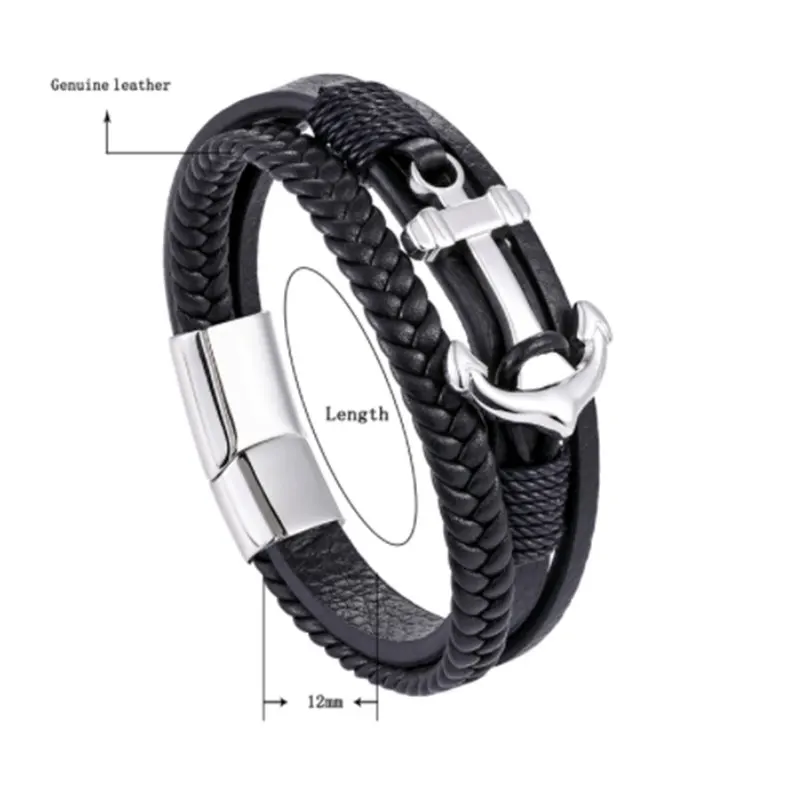 2018 панк якорь браслет для Для мужчин Jewelry Многоэтажный кожа ряд переплетенных