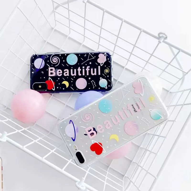 Boucho Colorful Words Beautiful Phone Case For iphone 6 6S 7 8 Plus X Cover Abstract Geometric Planet Series Cases Soft TPU Capa |