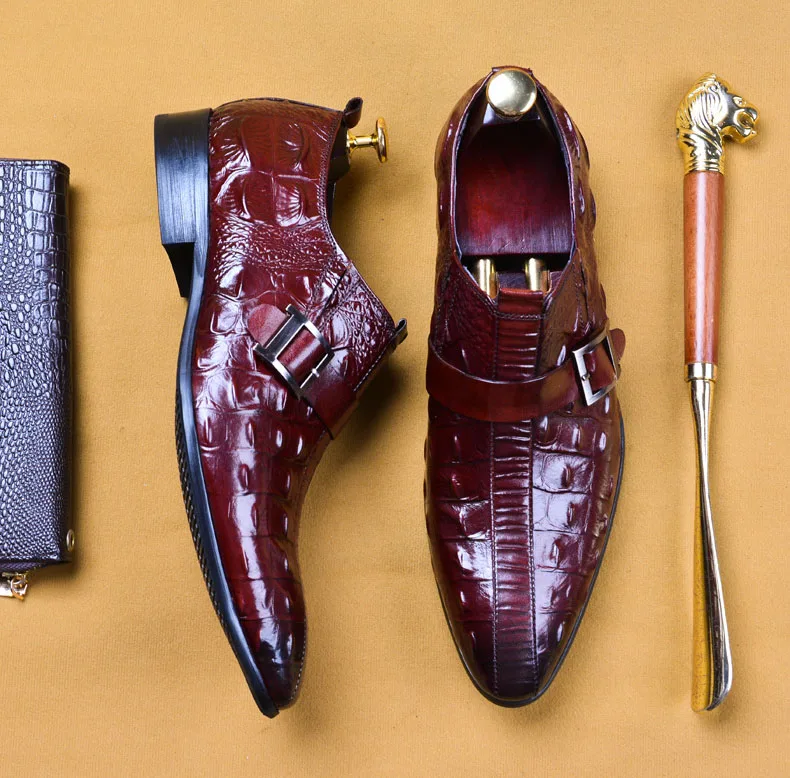 Brown Black 2019 Crocodile Pattern Genuine Leather Luxury Buckle Wedding Party Dress Shoes Design High Quality Men's Suit | Обувь