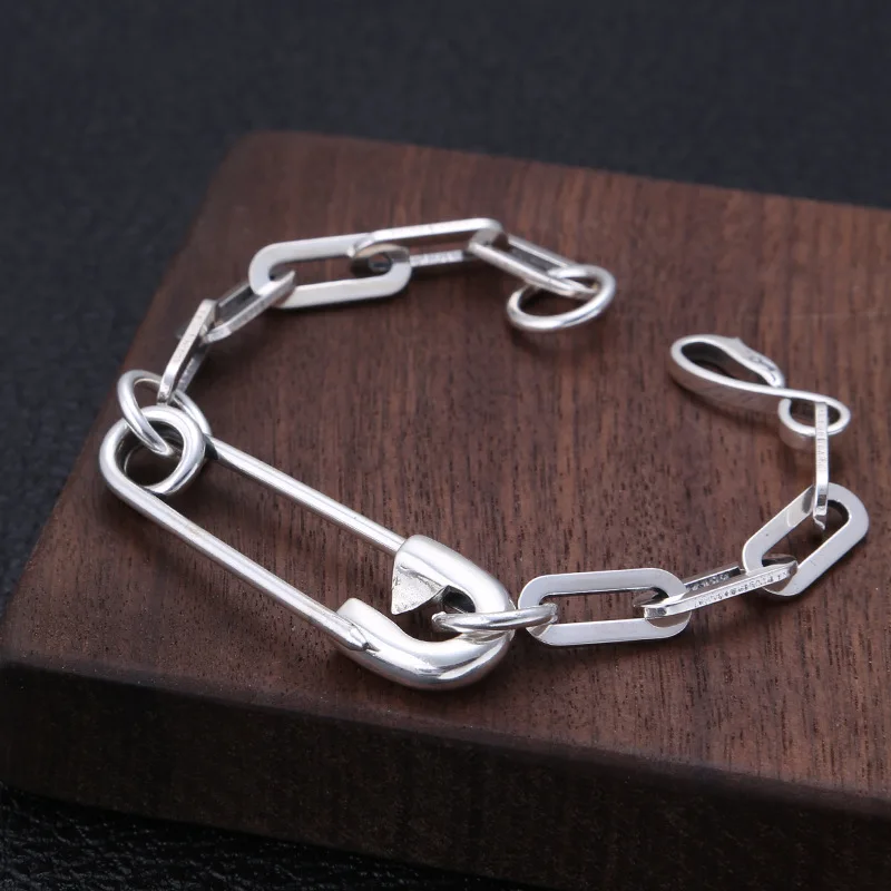 925 sterling silver men's bracelet jewelry retro Thai Korean fashion personality chain pin brooch men and women | Украшения и
