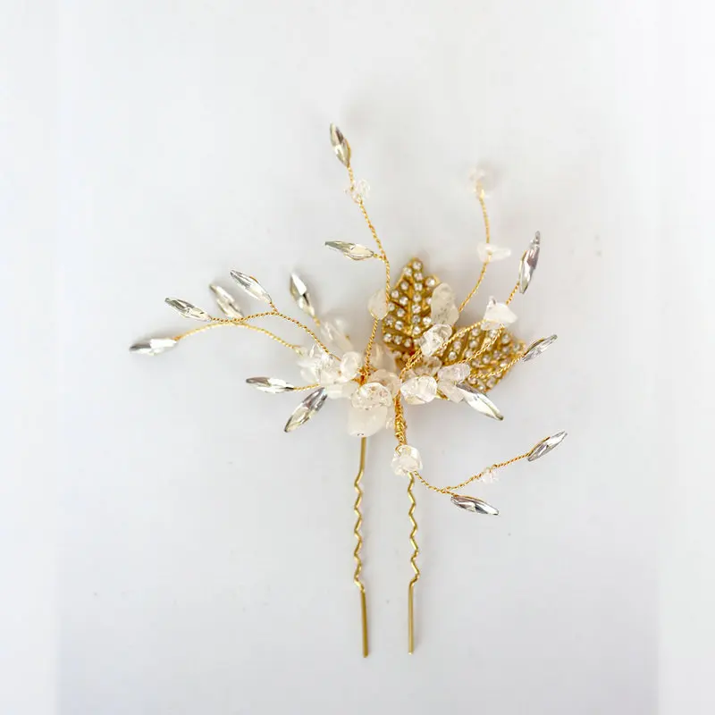 White Crystal Hair Comb Gold Leaves Bridal Accessories For Women Wedding Headpiece Jewelry | Украшения и аксессуары