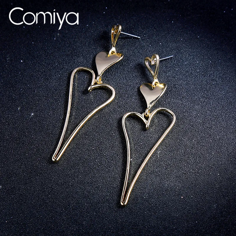 Женские длинные серьги-подвески Comiya золотистые простые серьги в форме сердца из