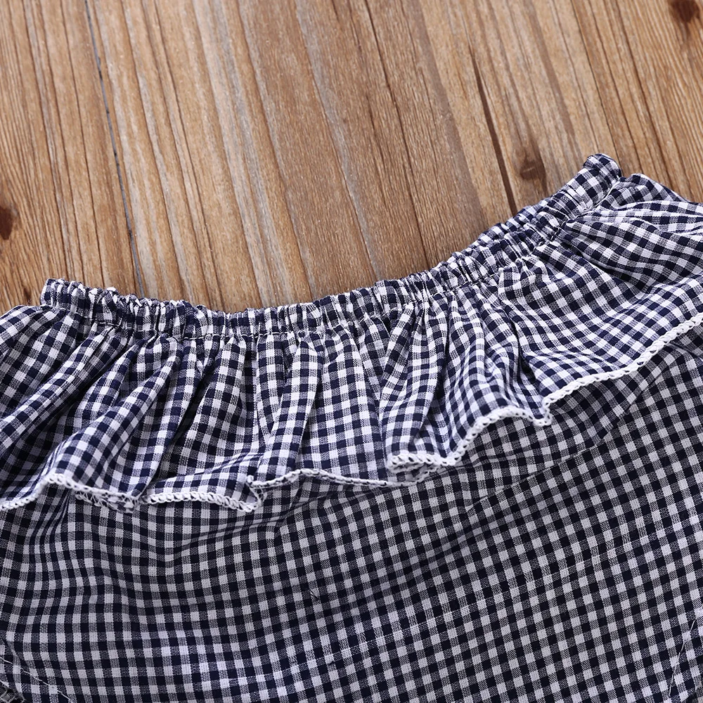 2 шт. для девочек хлопок плед с открытыми плечами майка и Шорты кружевом Костюмы