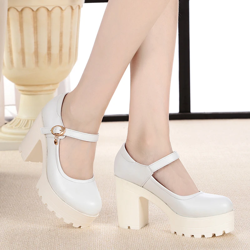 

Thick bottom pumps10cm thick with T stage catwalk model women's shoes 2018 autumn pumps round head high heel platform shoes