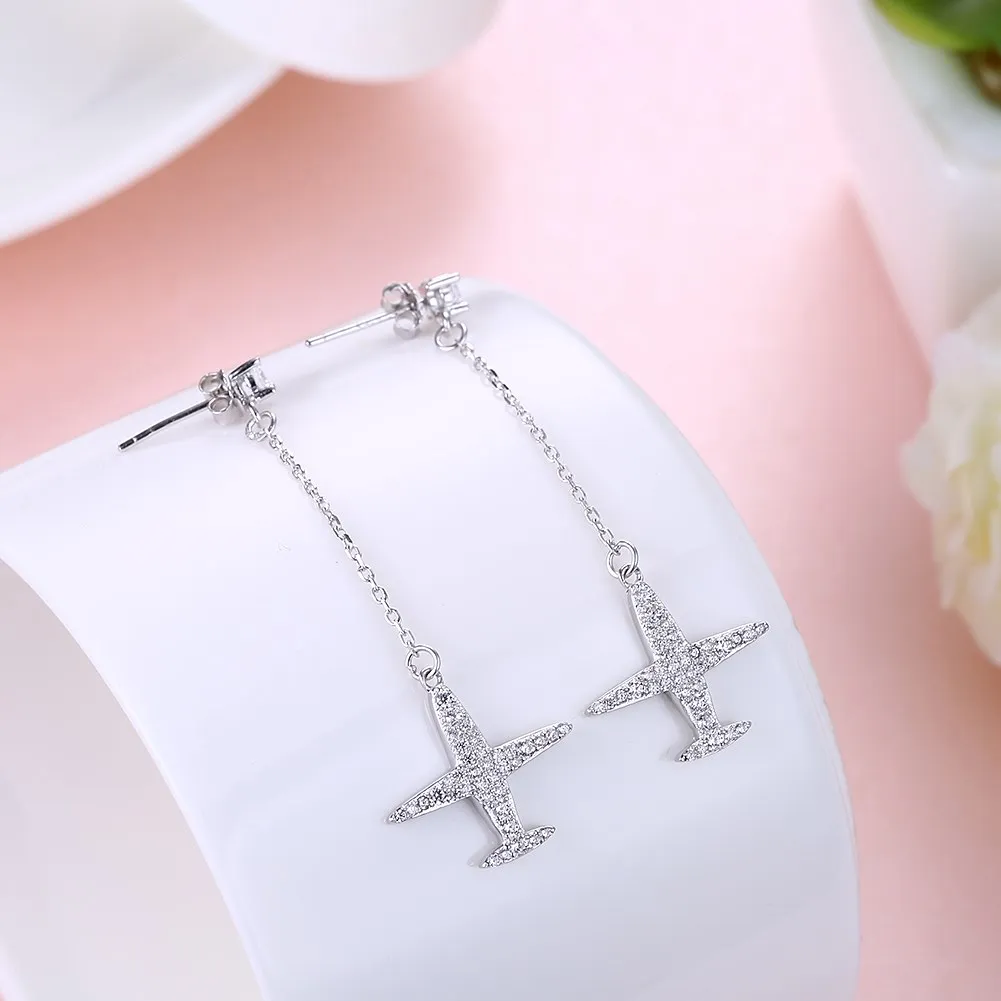 LEKANI кристаллами от Swarovski 925 Серебро длинные висячие серьги самолет формы