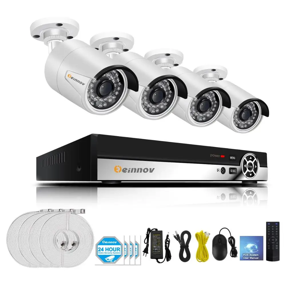 4Ch Camera System Einnov 8CH POE наружная камера видеонаблюдения 1440P HD система камер домашней безопасности CCTV 5MP NVR аудио система 3MP ночное видение - Цвет: 4Ch Camera System