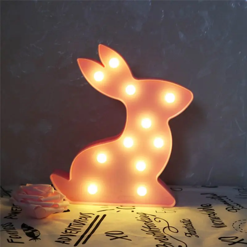 Lovely Rabbit Luminaria LED Night Light Bedside Lamp Letter Wall Decorative White Pink Color Kid Gifts New Warm Lighting | Лампы и