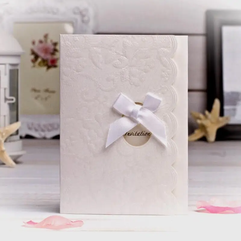 

20pcs/lot New Embossing Pearl paper Card white Wedding Engagement Invitation Card with Blank Inner Page and Envelope