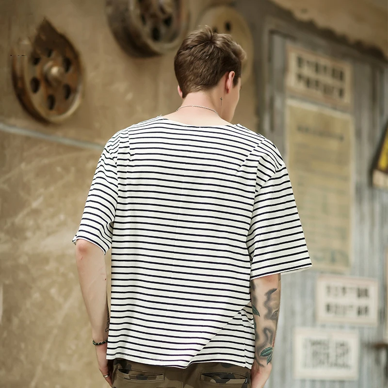 Футболка мужская свободного покроя в полоску брендовая тенниска стиле High Street