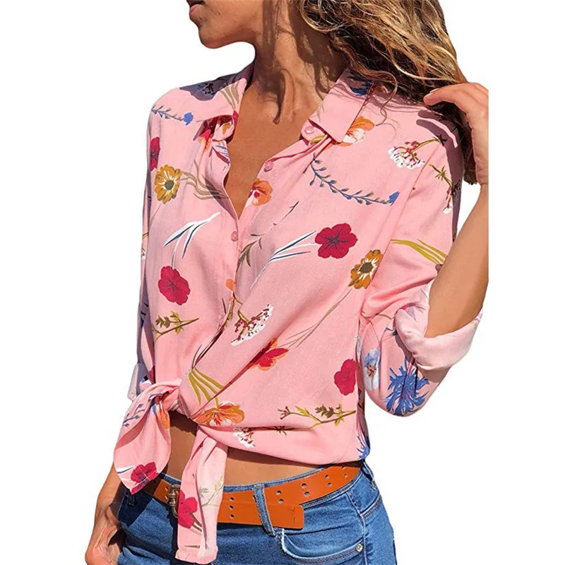 

Spring 2019 Plus Size Casual Women Shirt Long Sleeve Print Long Shirt Women Streetwear Slim Office Blouse Elegant Women Tops