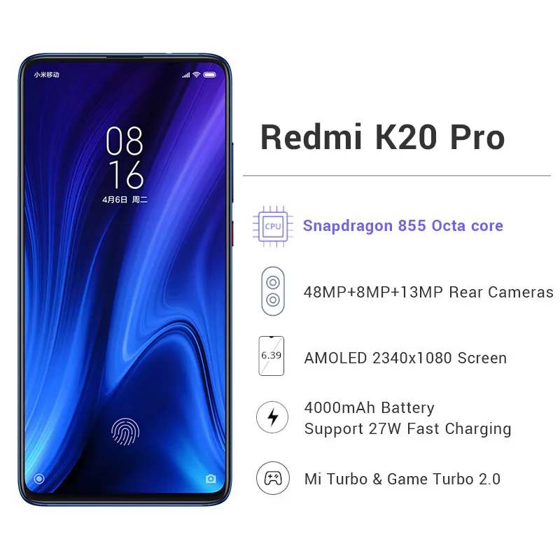 Xiaomi Redmi K20 Pro смартфон с восьмиядерным процессором Snapdragon 855 ОЗУ 6 ГБ ПЗУ 128 48 МП 4000