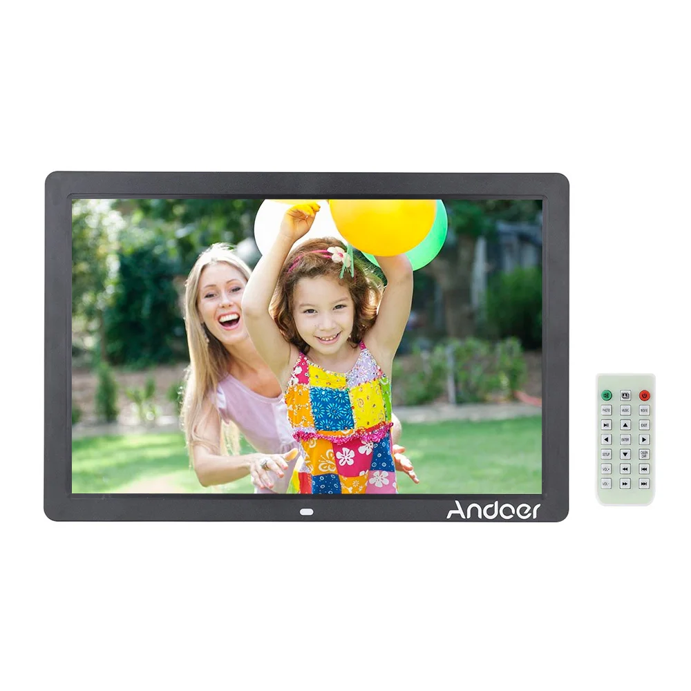 Black Andoer 1" светодиодный цифровой фоторамка с высоким разрешением 1440*900 1080P рекламный автомат будильник MP3 MP4 с пультом дистанционного управления - Цвет: Black
