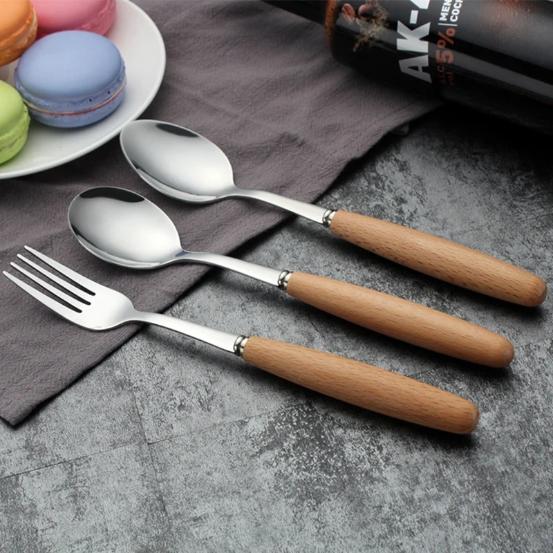 Столовый нож и вилка из нержавеющей стали набор столовых приборов деревянный